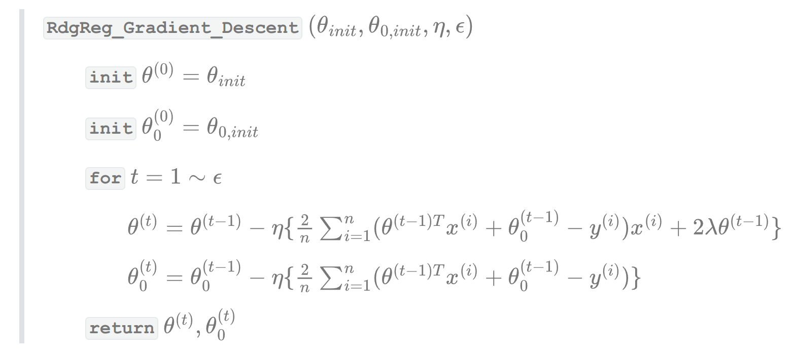 gradient descent for linear regression using ridge regression