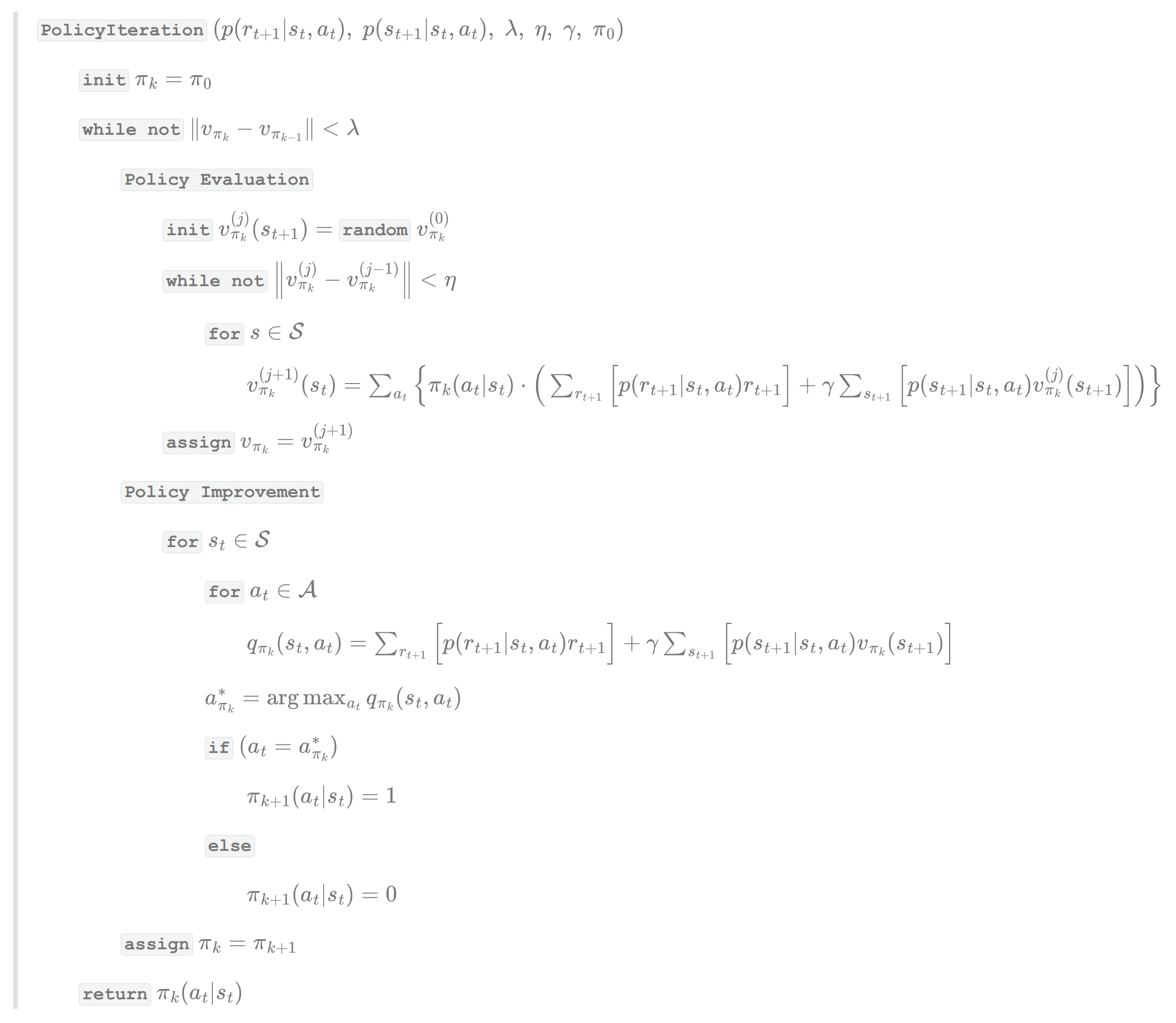 policy iteration pseudo code